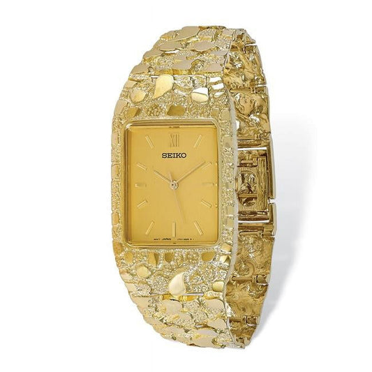 10K Yellow Gold Champagne 27 x 47 mm Dial Square Face Nugget Watch